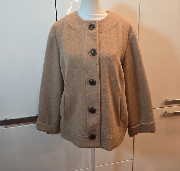 J. Mclauglin Womens Wool Cashmere Button Down Blazer Jacket Tan Brown Size 8 - Picture 1 of 12